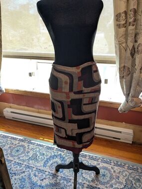 Geometric Pattern Knee-Length Skirt, Handmade Vintage